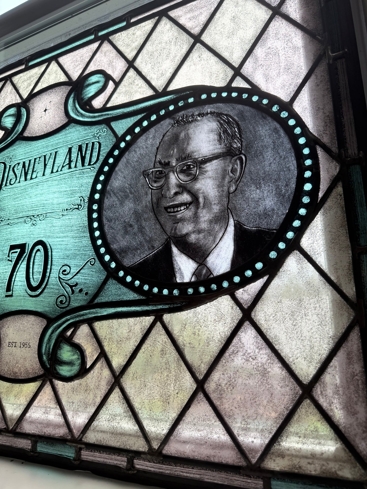 Unique Disneyland 70 Year Anniversary Stained Glass Window – Walt & Roy Collector’s Art Tribute