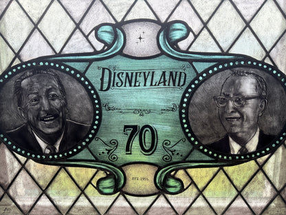 Unique Disneyland 70 Year Anniversary Stained Glass Window – Walt & Roy Collector’s Art Tribute