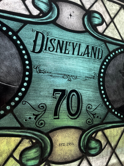 Unique Disneyland 70 Year Anniversary Stained Glass Window – Walt & Roy Collector’s Art Tribute