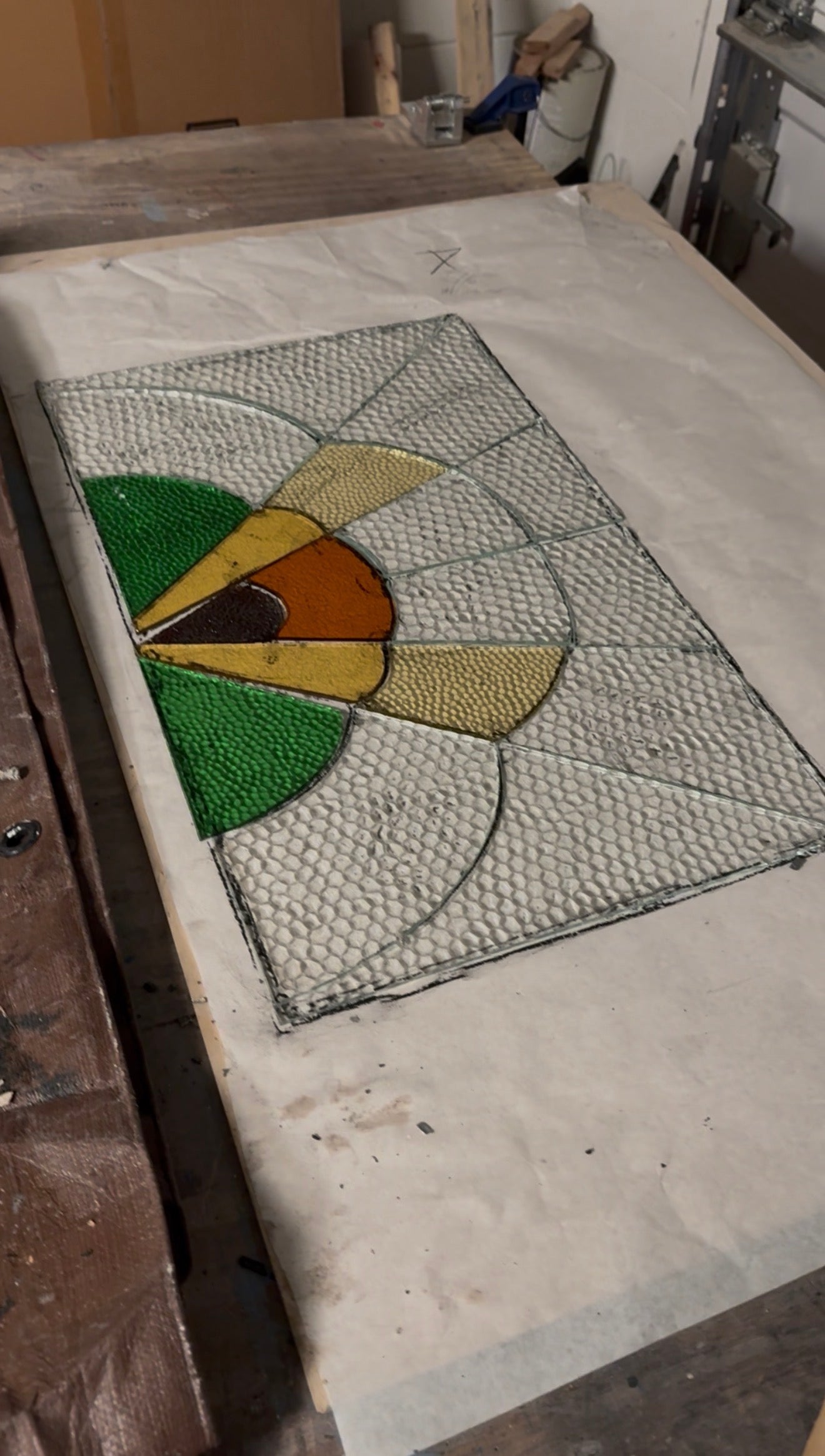 RestorationStained glass on a stained glass layout with geometric shapes