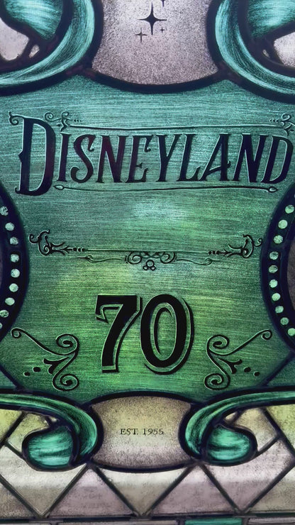 Unique Disneyland 70 Year Anniversary Stained Glass Window – Walt & Roy Collector’s Art Tribute